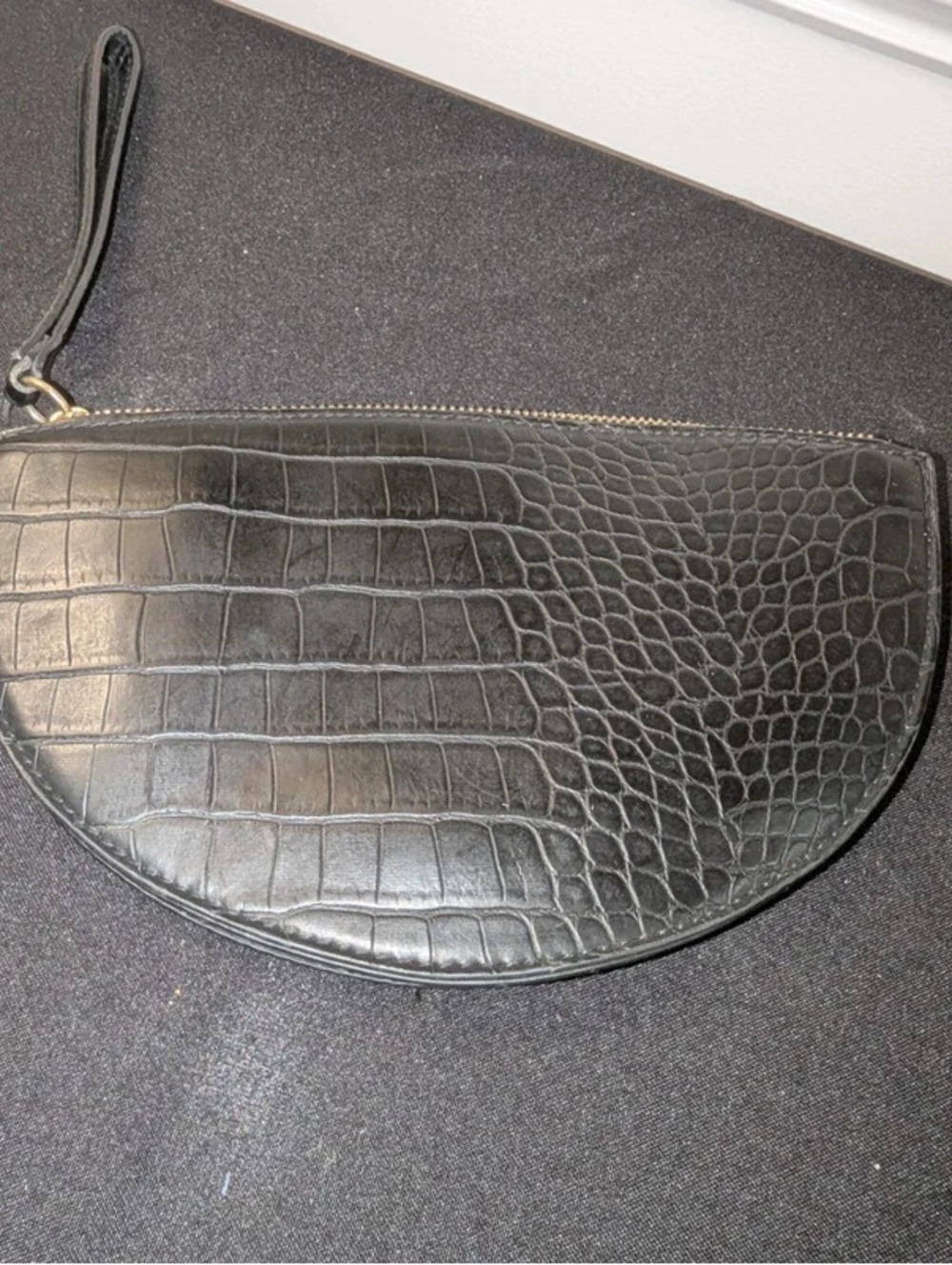 A New Day Women's Wristlet Clutch Purse Black Faux Croc Leather